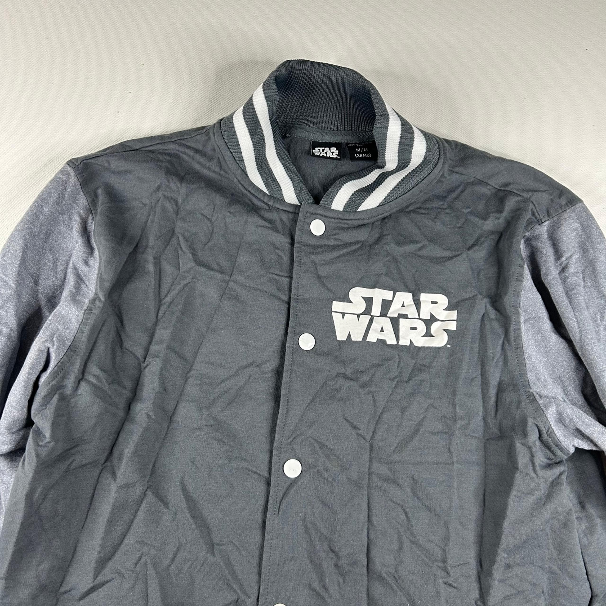Adult Medium Star Wars Logo Grey Varsity Jacket Button Up
