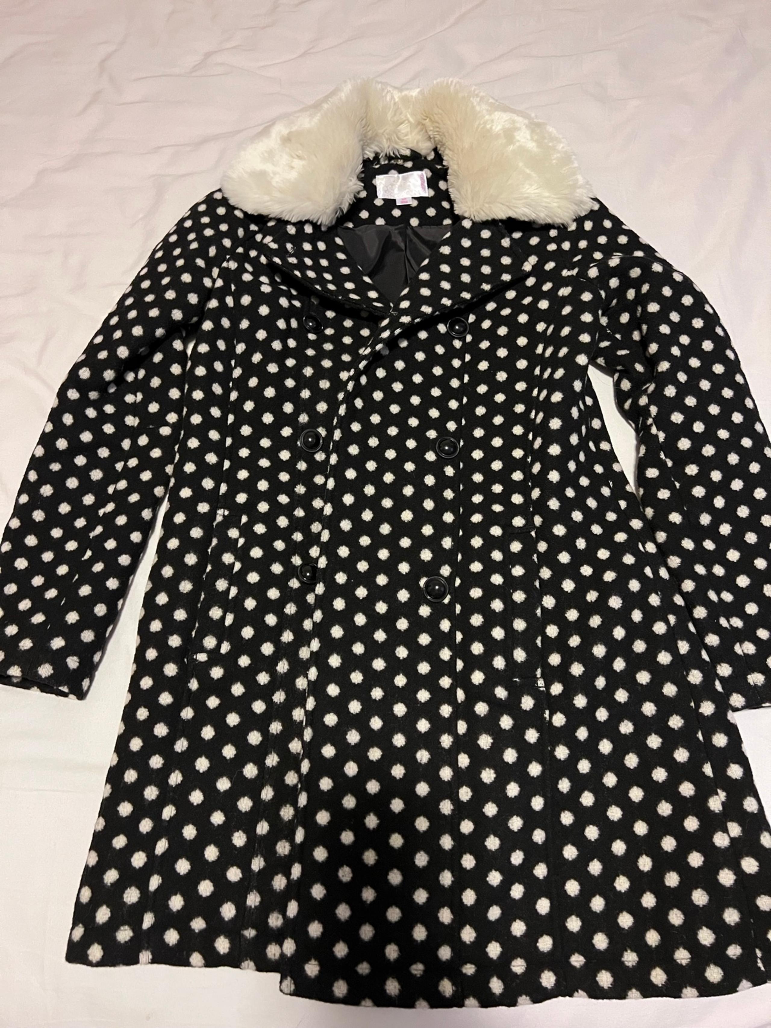 Polka Dot Fur Collar Coat Woman size S