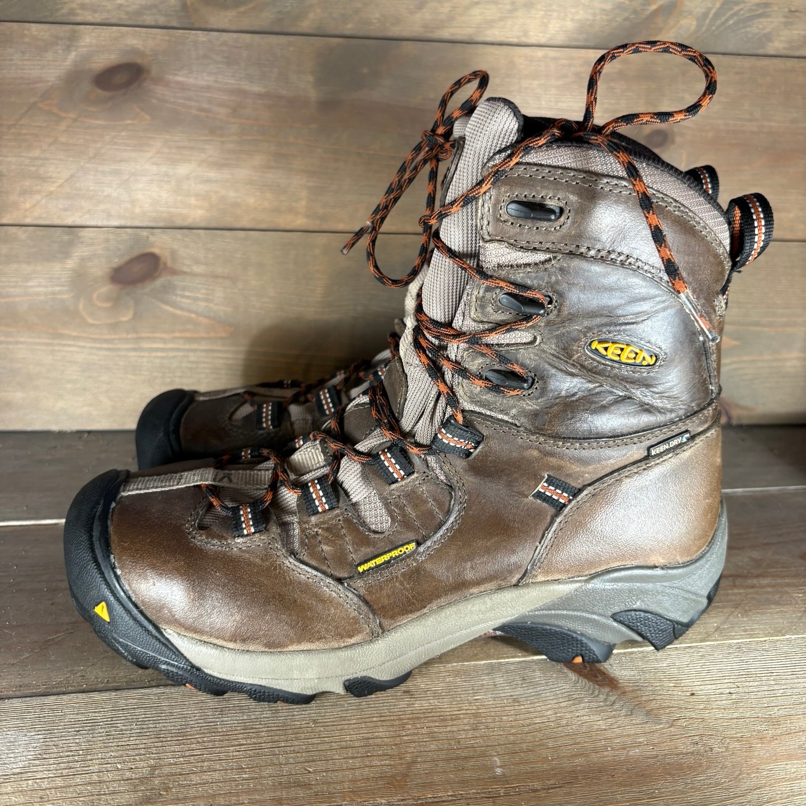 keen detroit mens size 8 shoes brown leather steel toe waterproof tall work boot