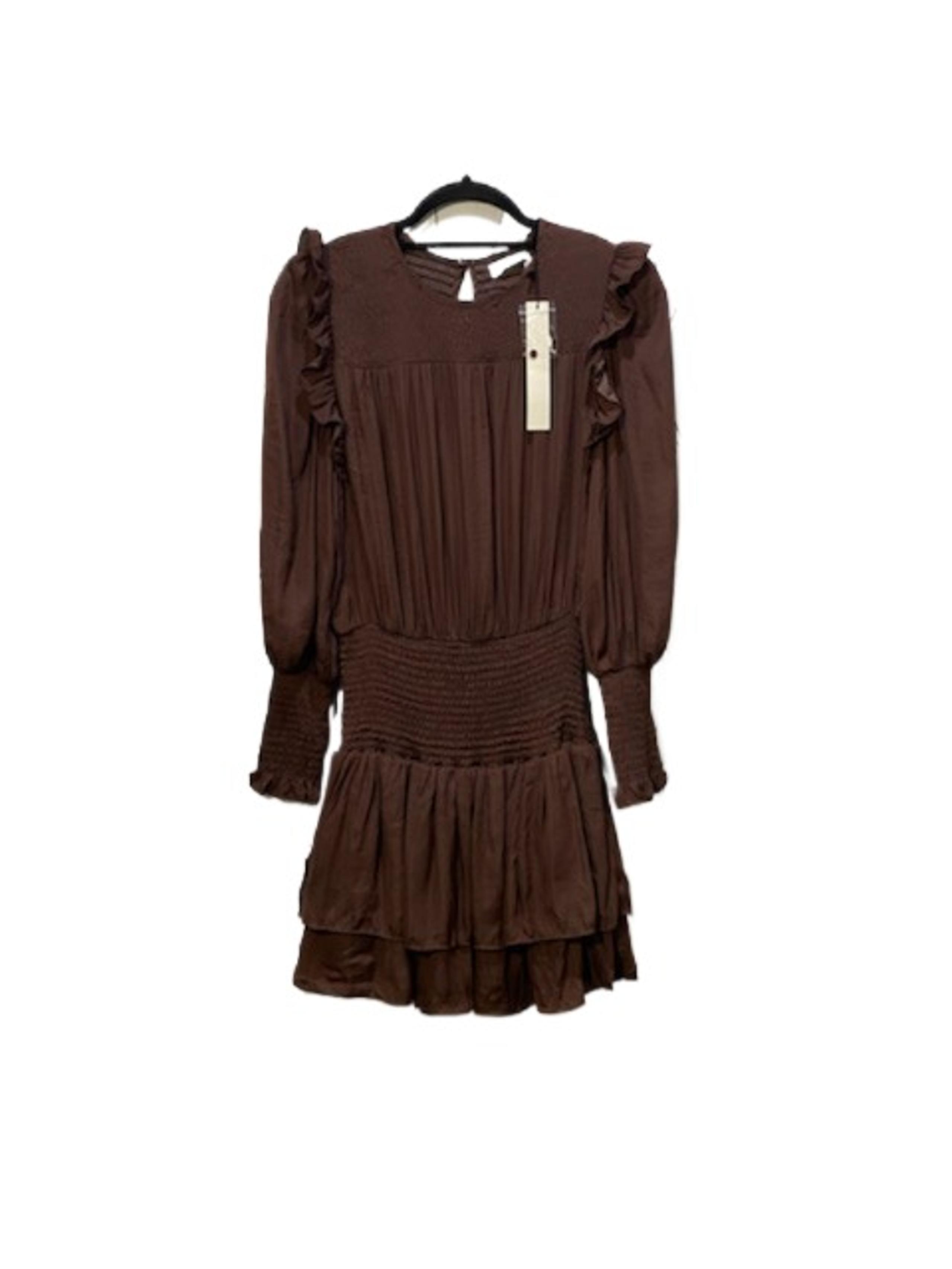 NWT MUSTARD SEED Womens Chocolate Brown Drop Waist Silky Smocked Mini Dress Sz S