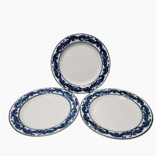 Bombay Dinner Plates, Set of 3, Blue & White Chinoiserie, Asian Garden, Platinum