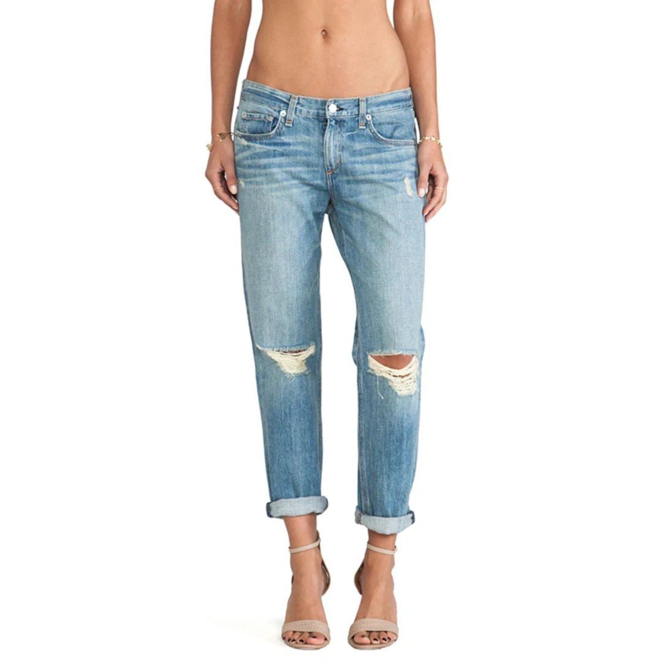 RAG & BONE Womens Boyfriend Jeans Size 25 Blue Light Wash Distressed Low Rise