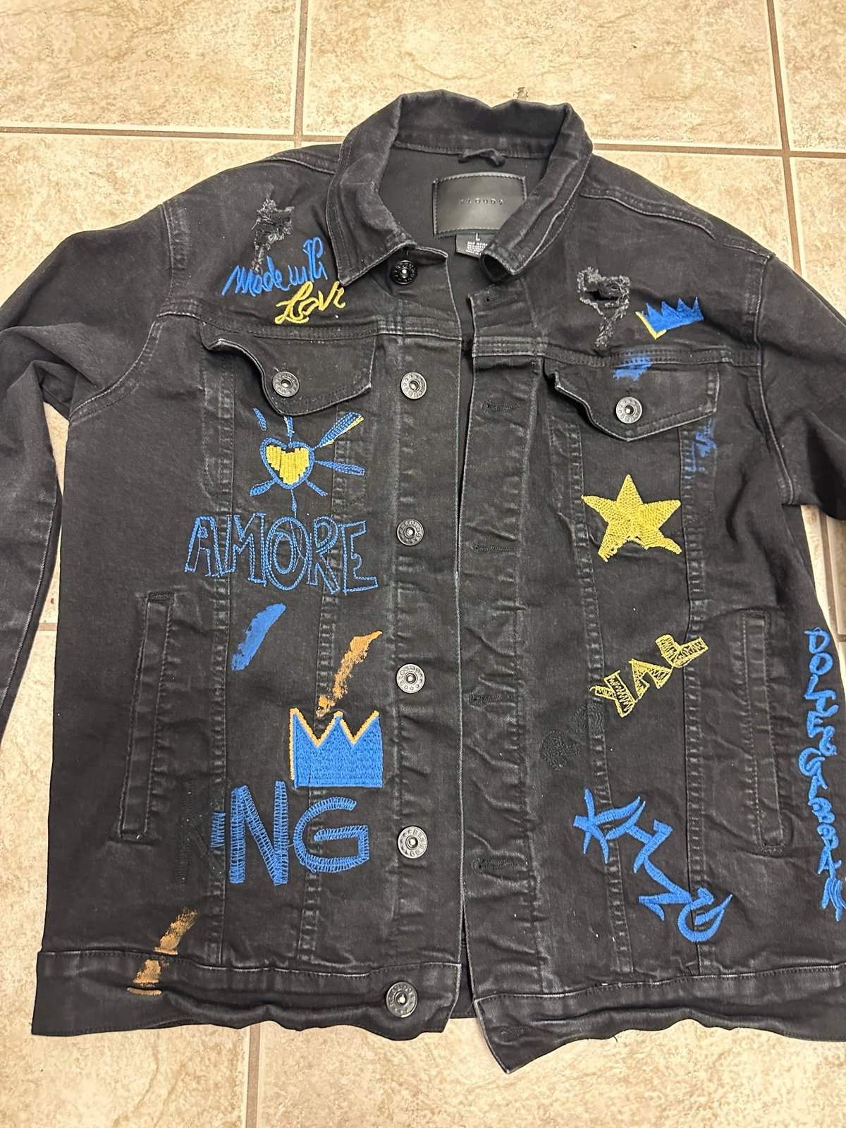 Kloud 9 Mens Black Denim Jacket With Details Mens Size L
