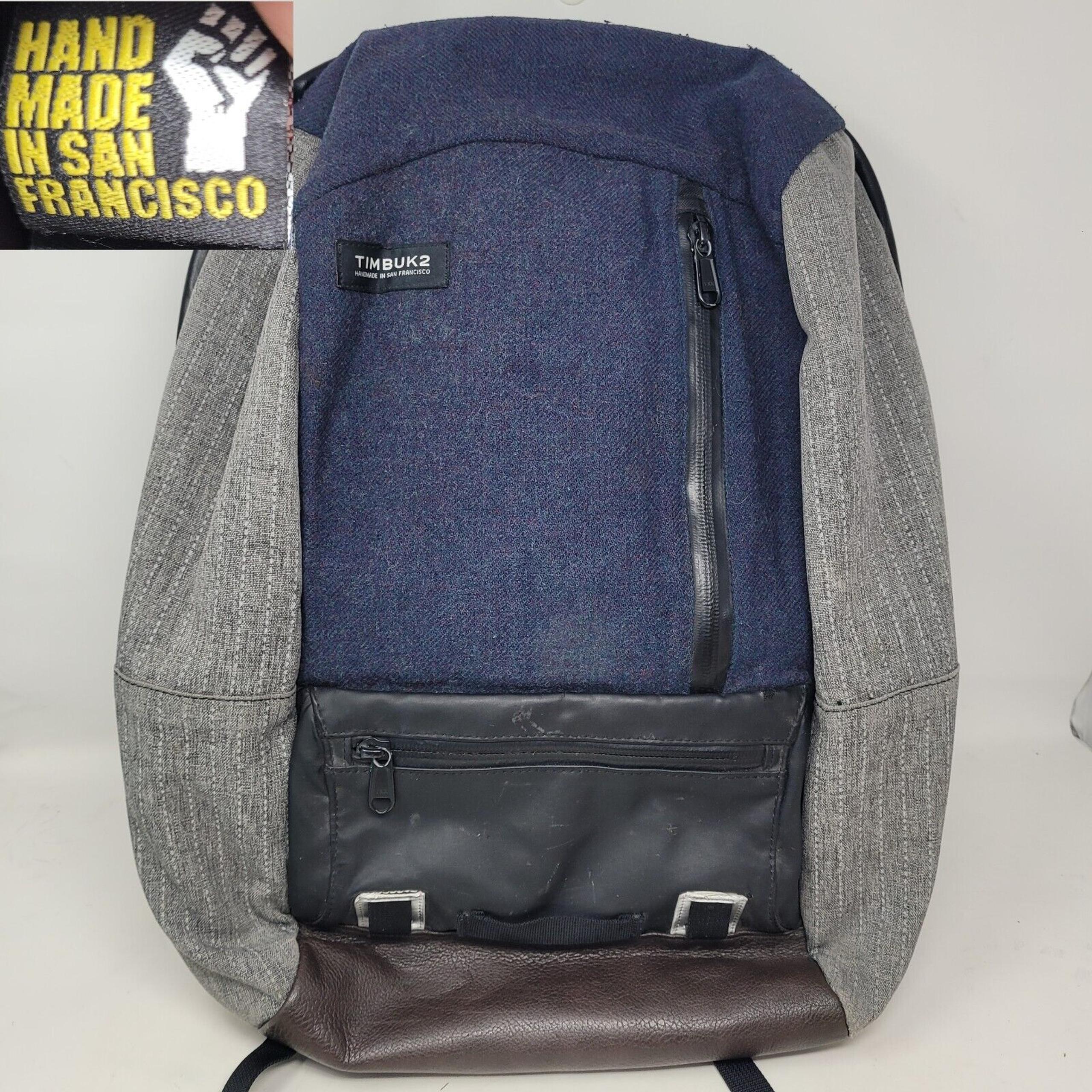 Timbuk2 CUSTOM Alcatraz Blue Gray Brwn Leather Laptop Backpack HANDMADE SAN FRAN