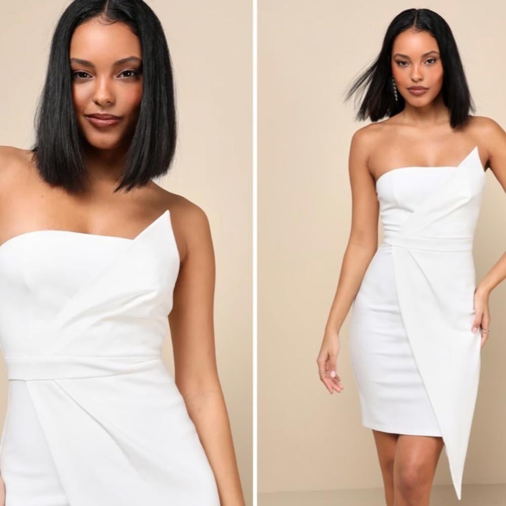 LULUS Bridal Bachelorette Engagement Bridal Shower Sexy Strapless Midi Dress