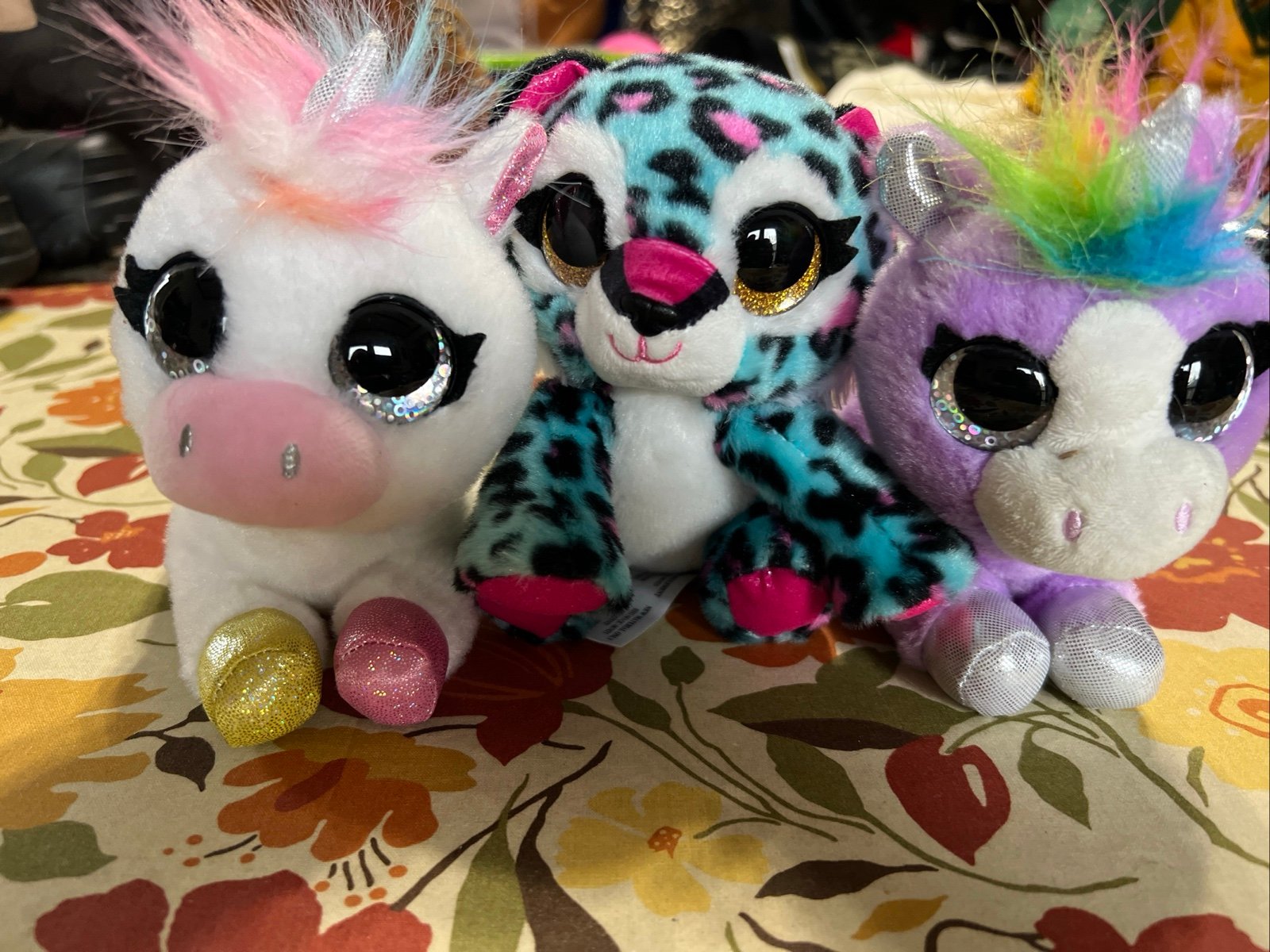 Coco Surprise Neon Unicorn Leopard Plush Big Glitter Eye Fifi Otto Lola Lot Of 3