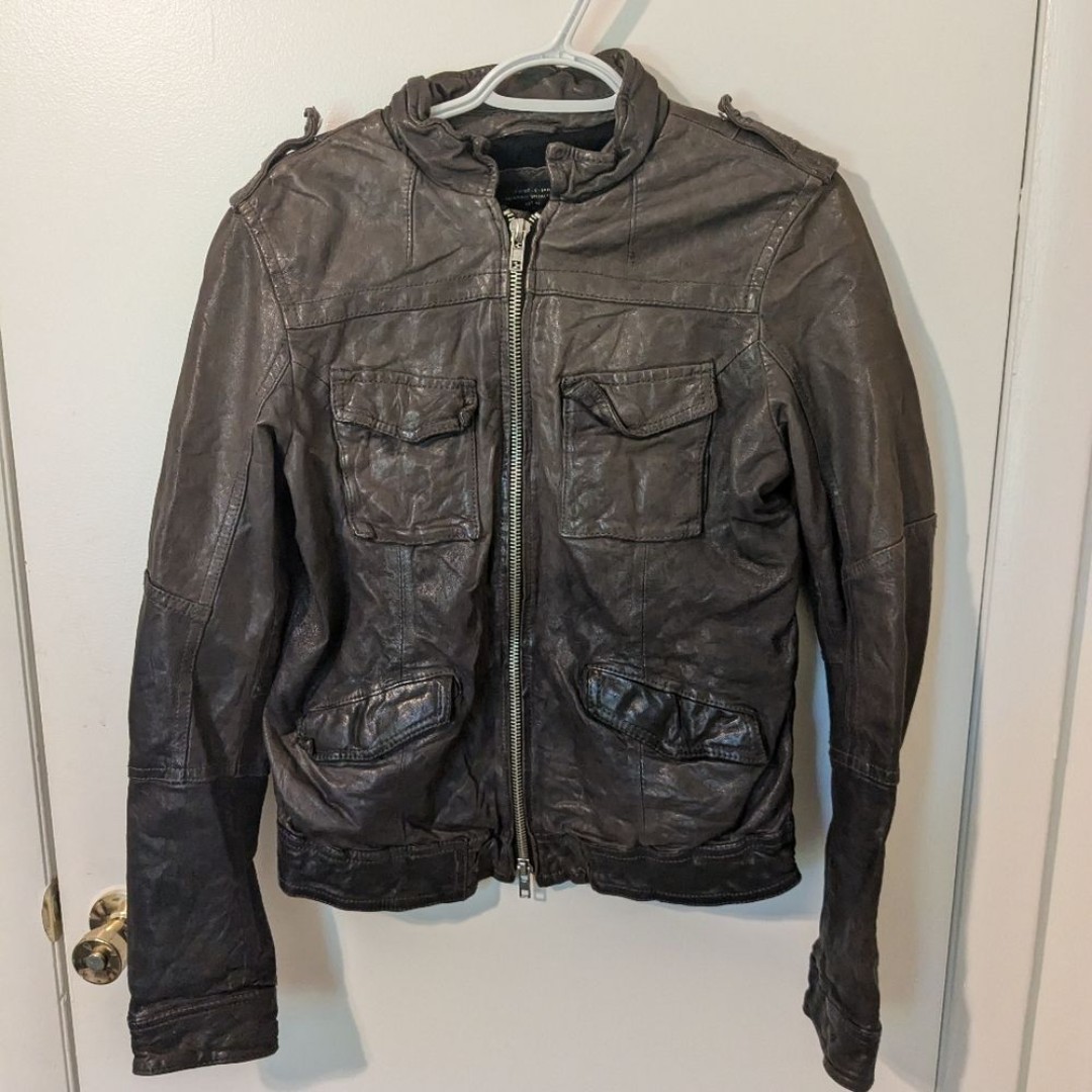 ALL SAINTS Spitalfields Jacks Place Brown Leather Biker Jacket – Size 12
