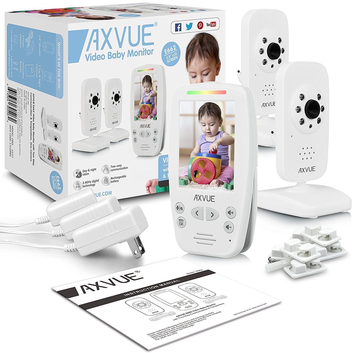 BABY MONITOR E662 (NEW) 2 Cameras + 2.8 LCD Screen + 2 way talk, 100% secured