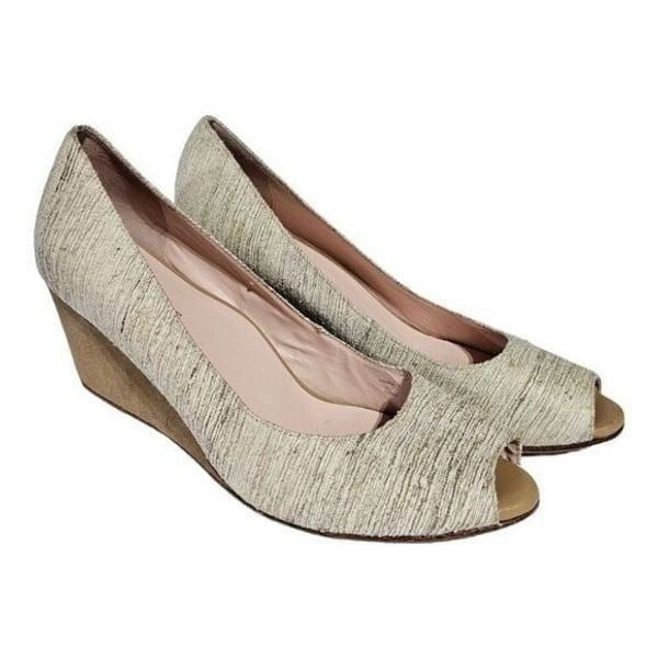 TARYN ROSE Kimberly Linen Leather Wrapped Wedges - Size 8