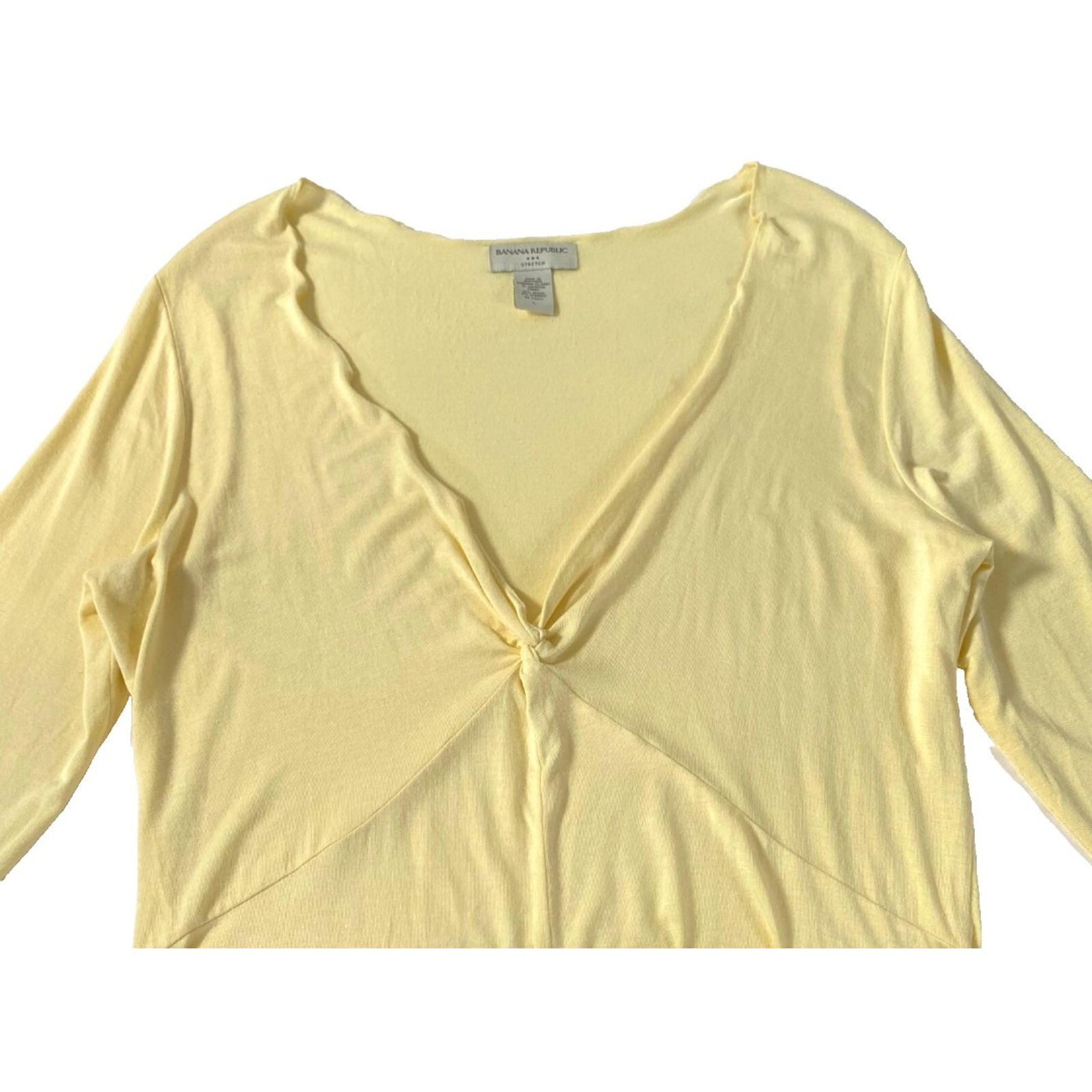 Banana Republic Stretch Knotted Top Womens Large Yellow Deep V Neck Soft Knit