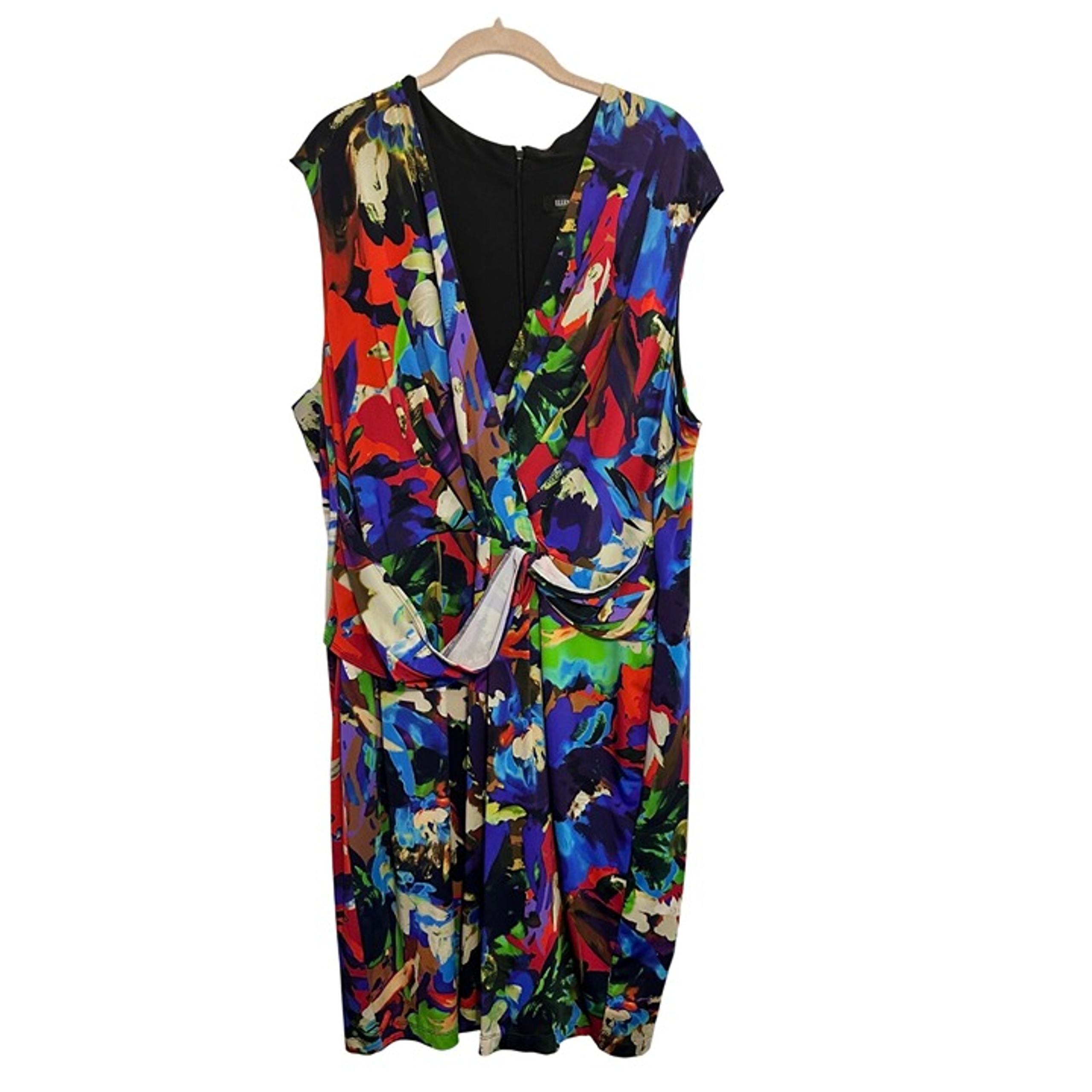 Ellen Tracy Womens Multicolor Sleeveless Draped Dress Size 22W Polyester