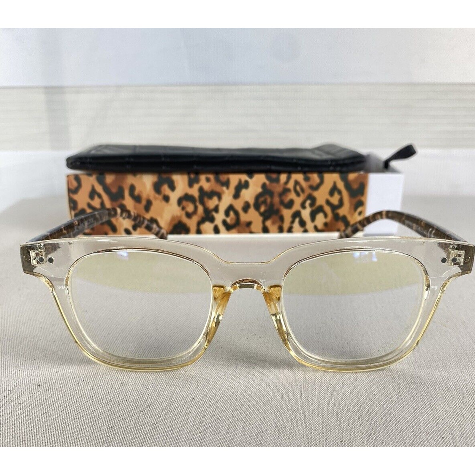 Rachel Zoe Leah Clear Nude Blue Light Blocker Beige Glasses With Case NWT