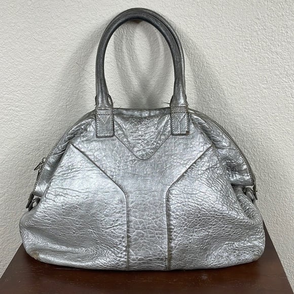 Yves Saint Laurent Rive Gauche Easy Y Metallic Silver Shoulder Boston Bag