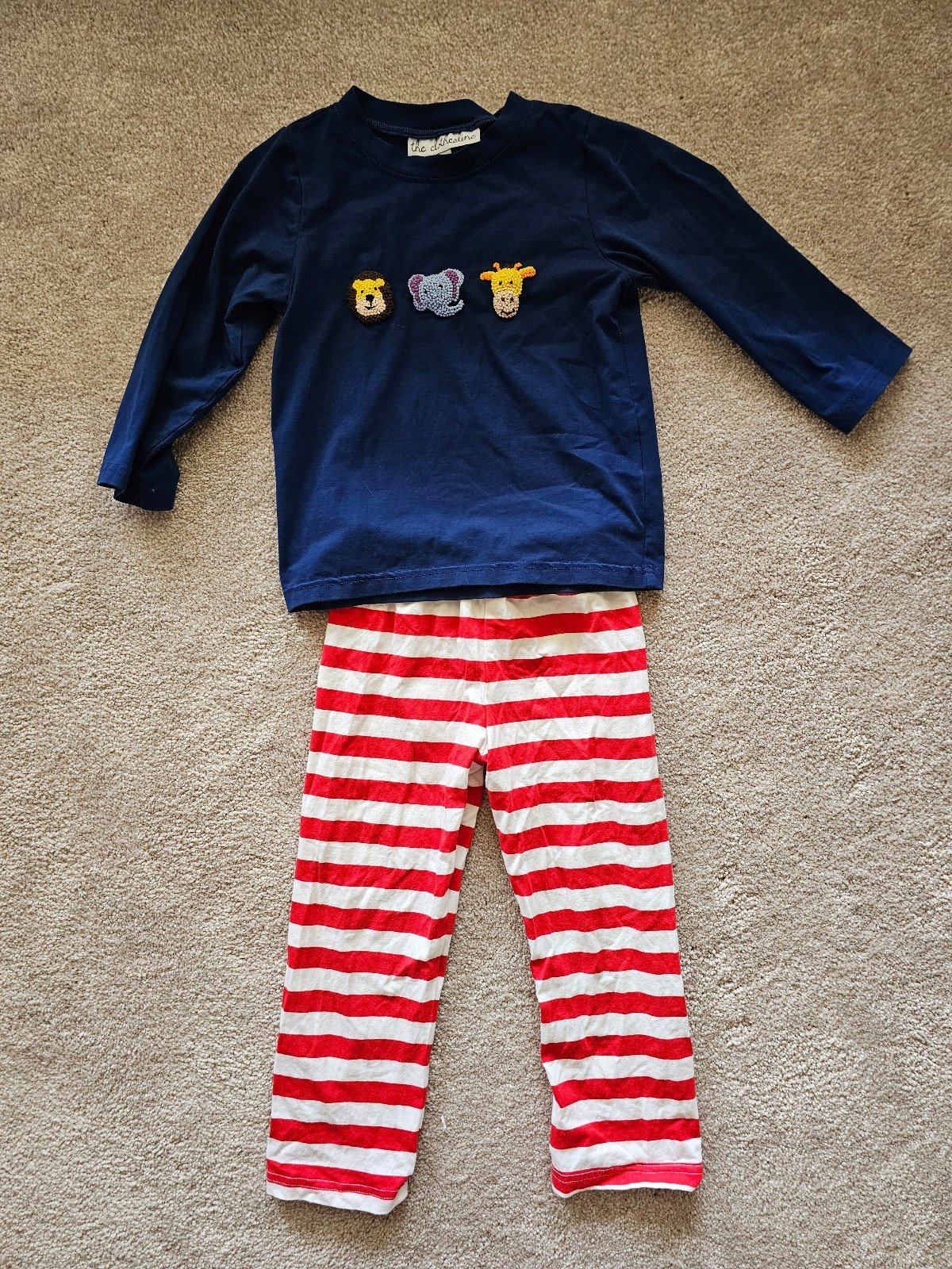 Toddler Boy French Knot Zoo Animal Lion Giraffe Elephant Pant Set, 4T