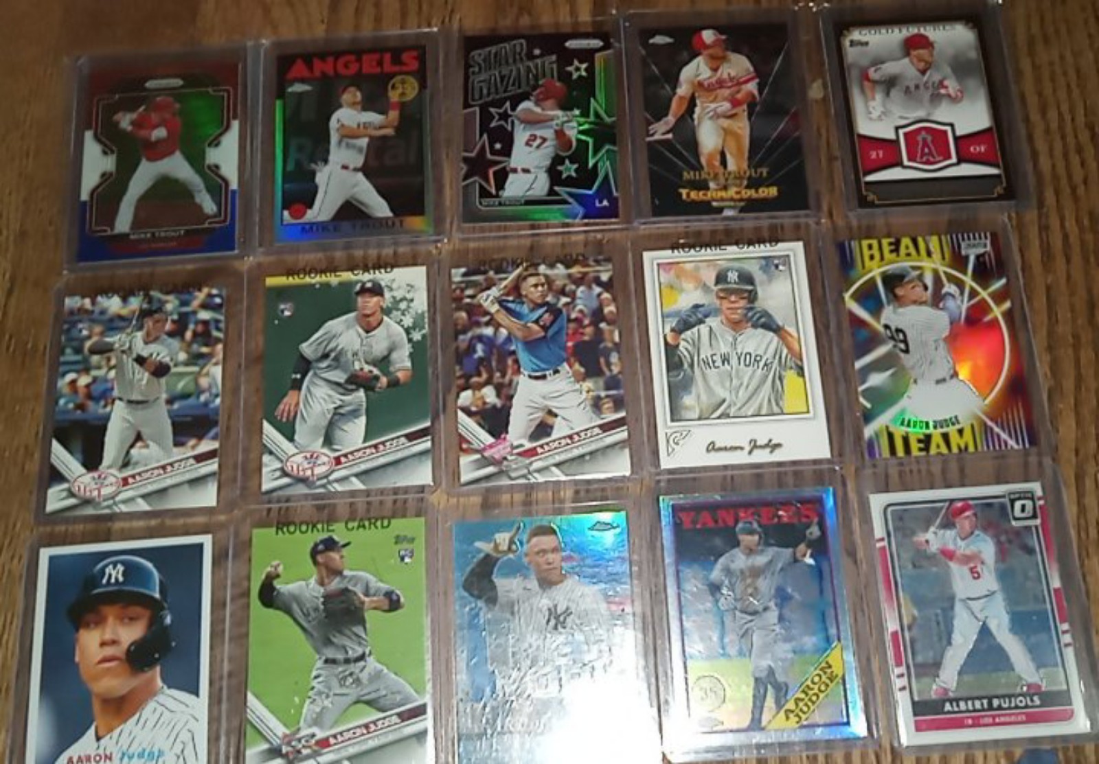 MLB BASEBALL SUPERSTAR AND FUTURE H.O.F. RC AND INSERT LOT JUDGE, TROUT, PUJOLS
