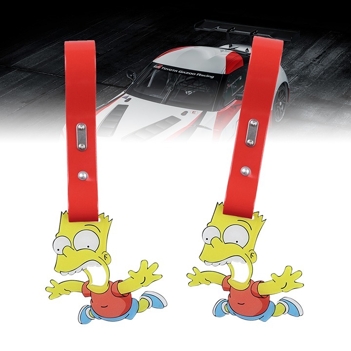 BRAND NEW 2PCS BART THE SIMPSONS JDM TSURIKAWA RING RED Handle Strap Drift Charm