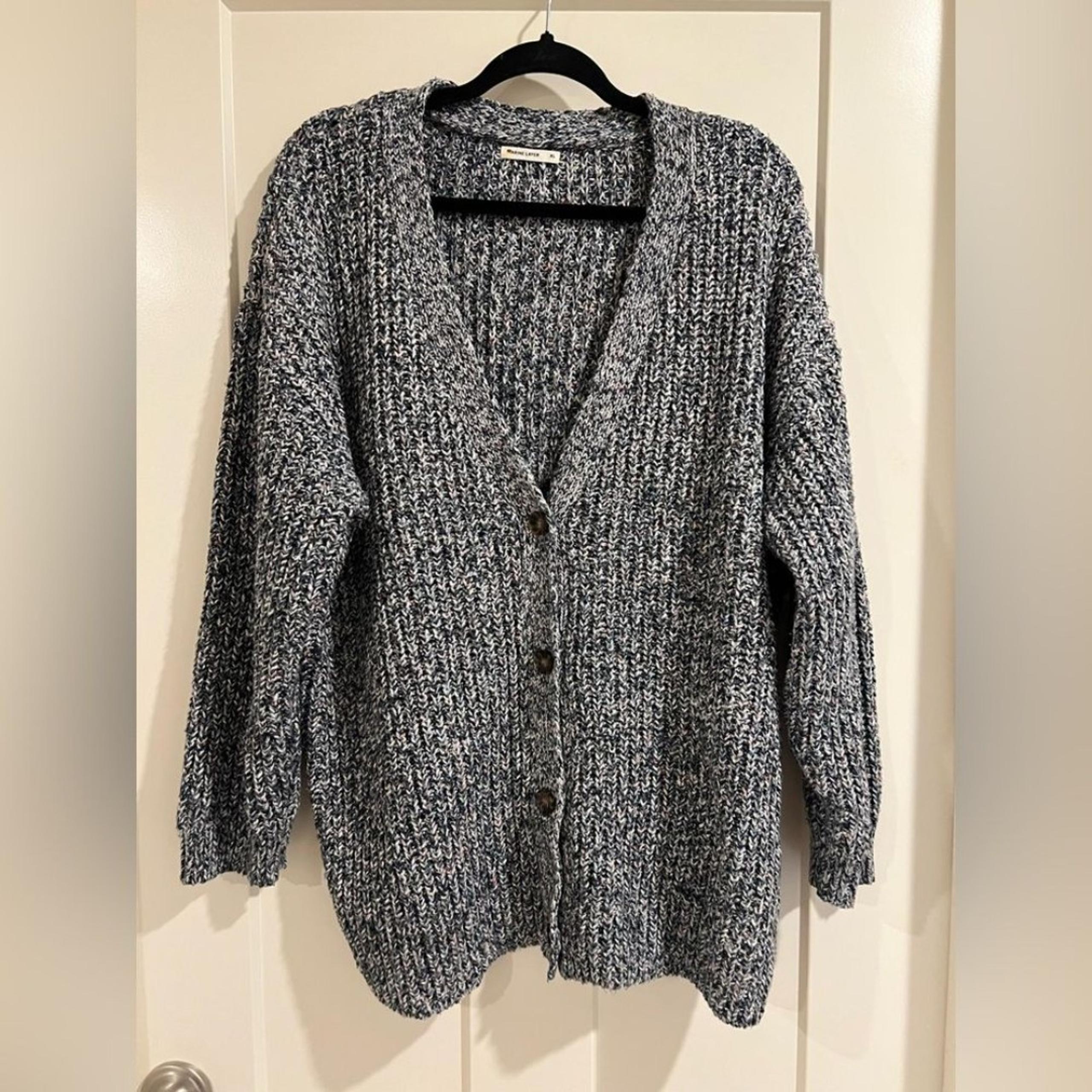 Marine Layer Quinn Chunky Knit Oversized Cardigan Sweater Blue XL