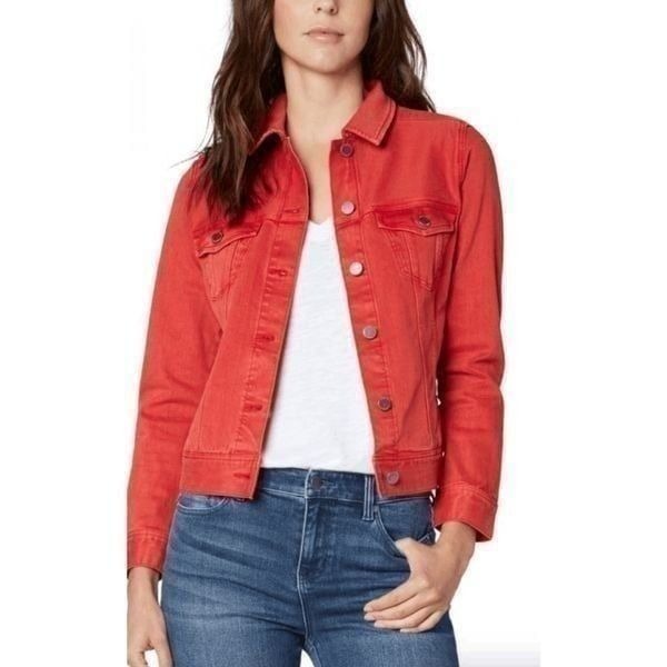 Liverpool Jeans True Red Denim Trucker Jean Jacket Silver Button Closure | Size