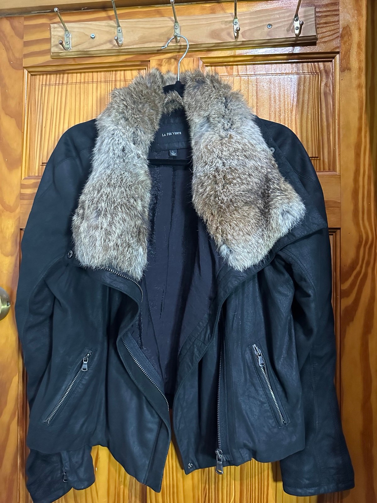 La Fee Verte Black Jacket With Fur Neck
