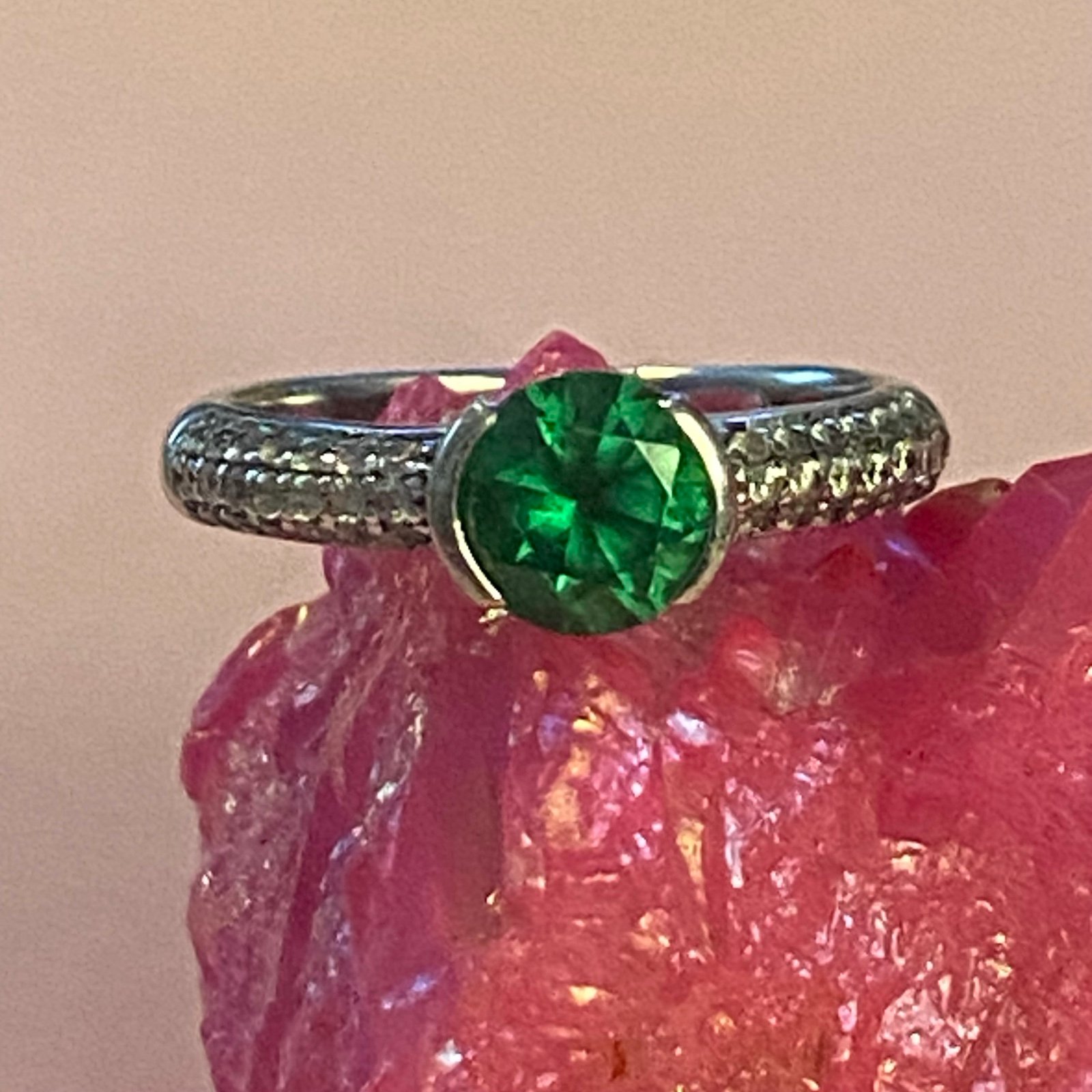 Sterling Silver Green & Clear Cubic Zirconia Ring #7219