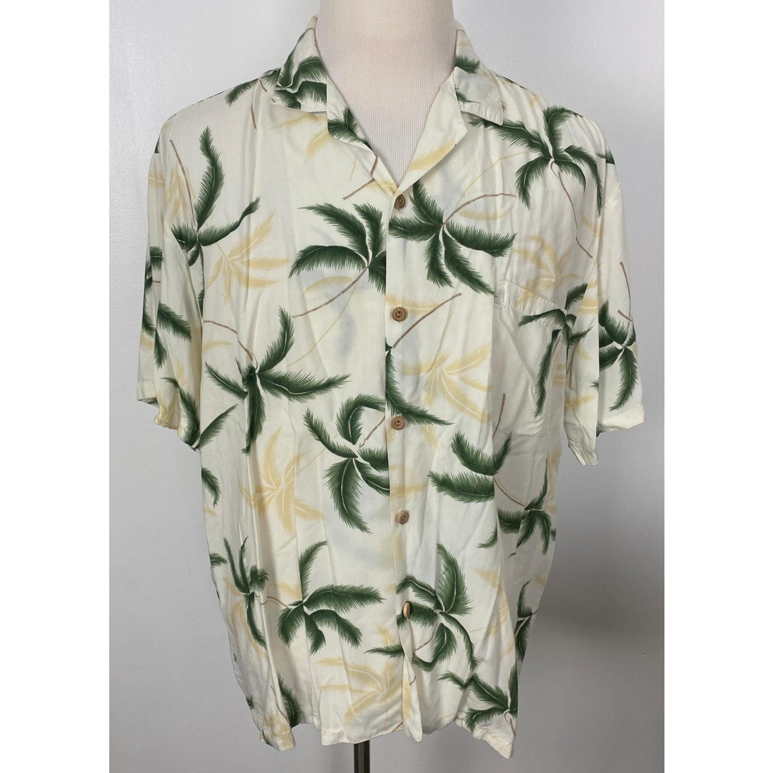 VTG Men Paradise Found USA Hawaii Hawaiian palm tree floral rayon shirt XL