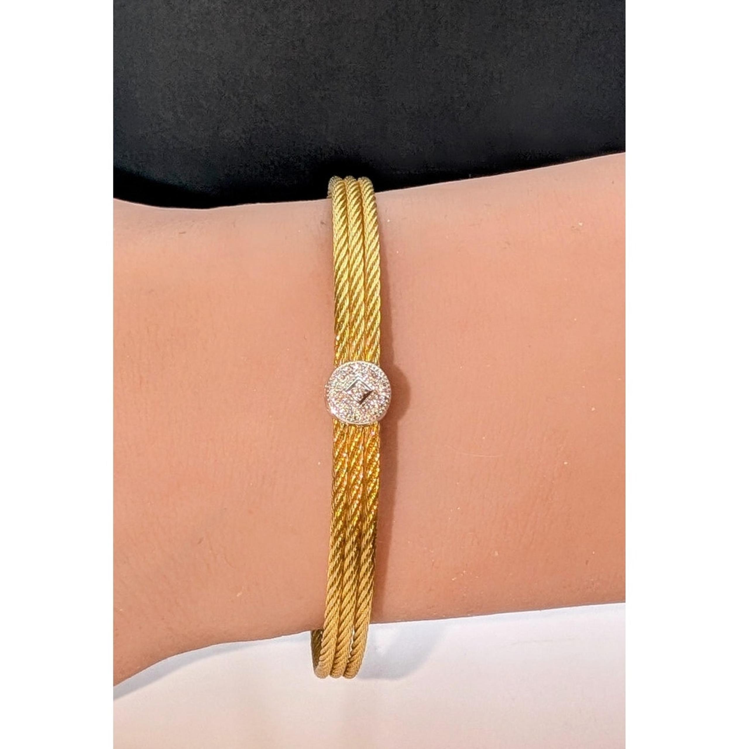 Alor 18K White Gold 9 Diamond & Stainless Steel Cable Bracelet