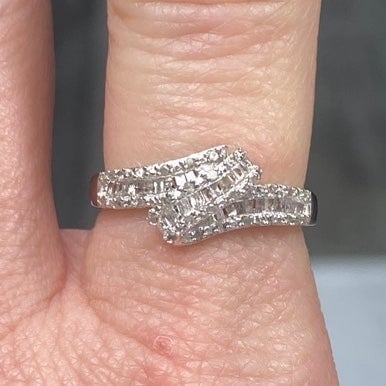 Genuine 0.50 Carat Diamond Bypass Ring ~ Baguette Diamond Cluster Wrap Band