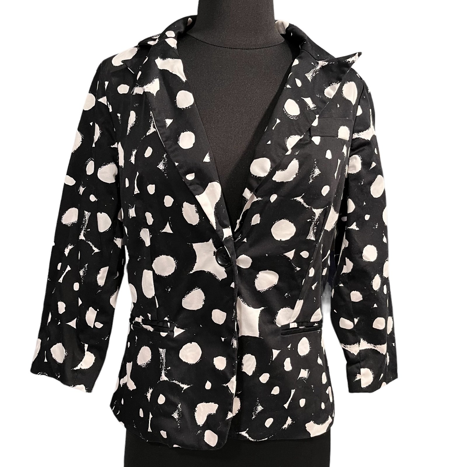 Sandro 1 Button Black & White Printed Polka Dot Blazer Jacket size Small
