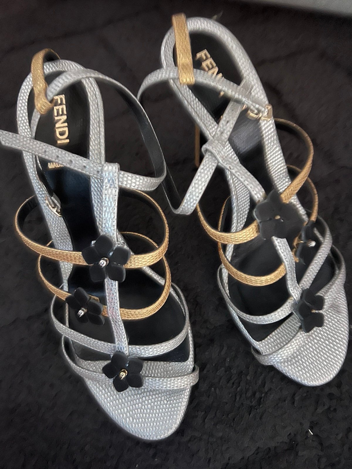 Fendi Gold and Silver strappy heels Sz 37