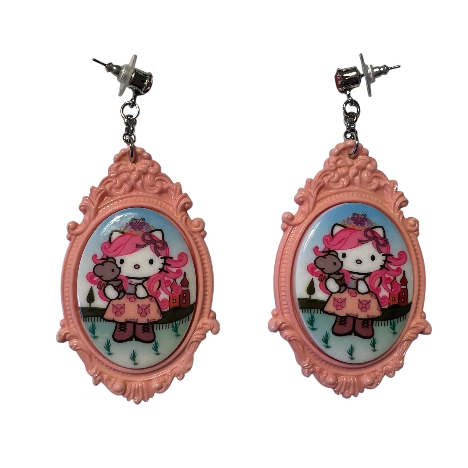 Tarina Tarantino Hello Kitty Earrings Vintage Russia Cameo Gothic Pink Head