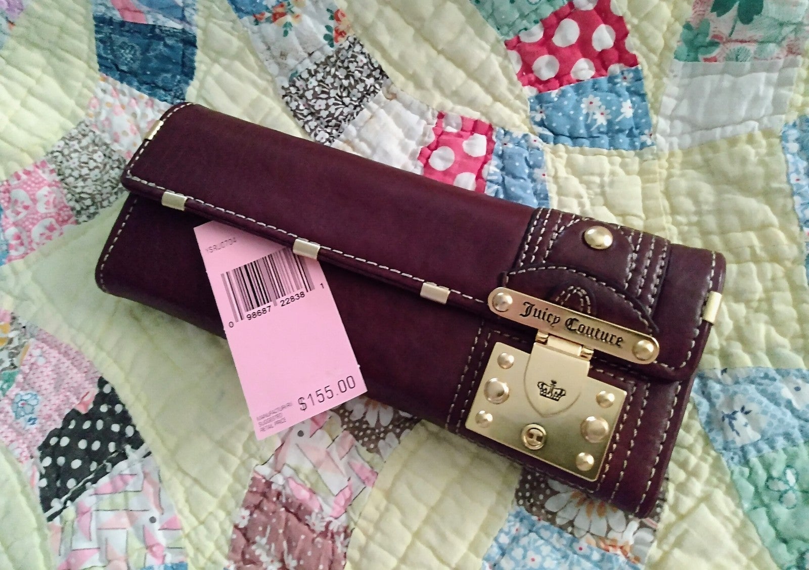 Vintage Juicy Couture Wine Leather Clutch Wallet Purse NOS