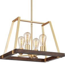 Rustic farmhouse brown and gold 4-Light pendant light lighting