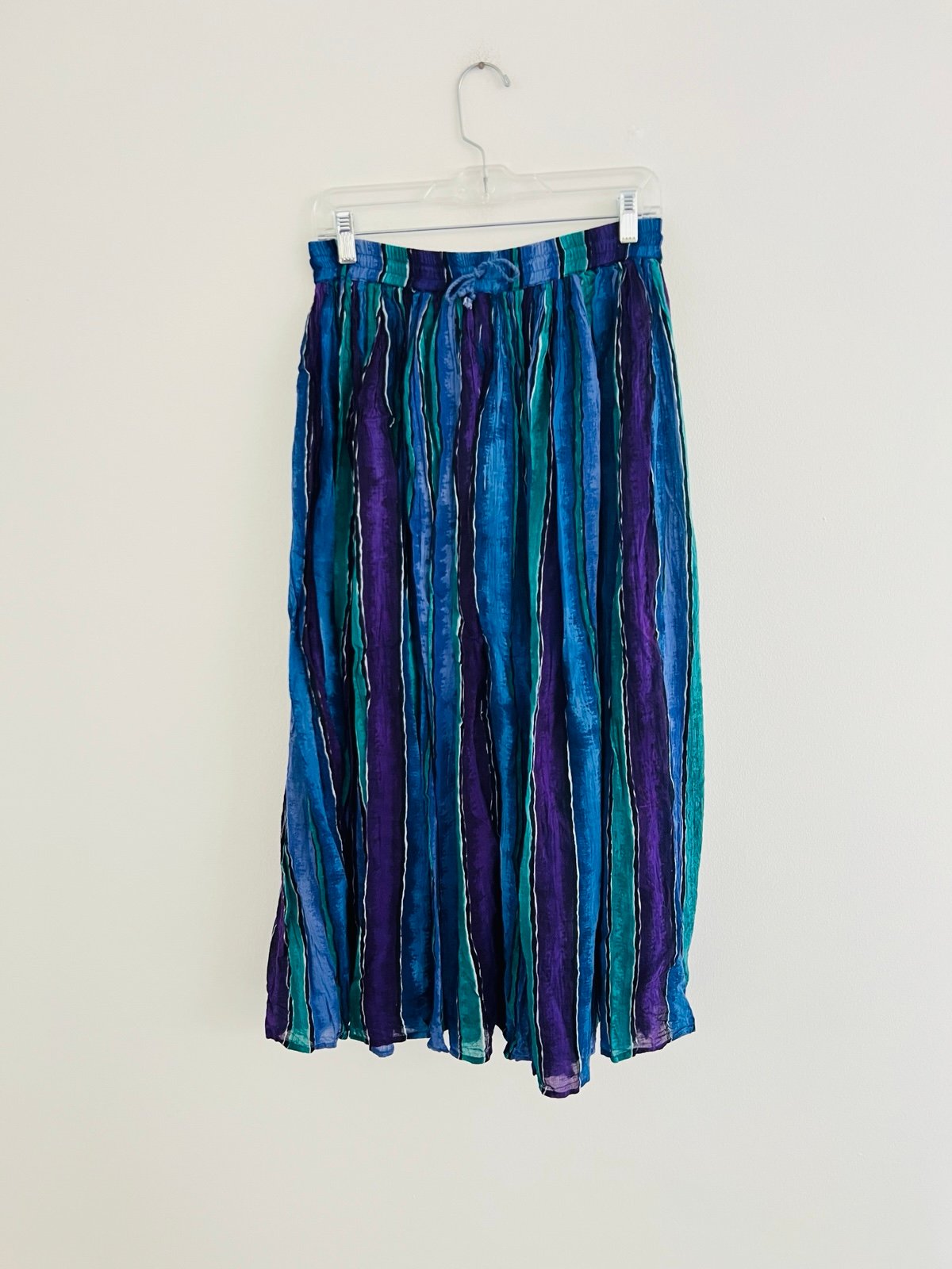 Vintage 80s Christine Parker Purple Blue Striped Midi Skirt Medium