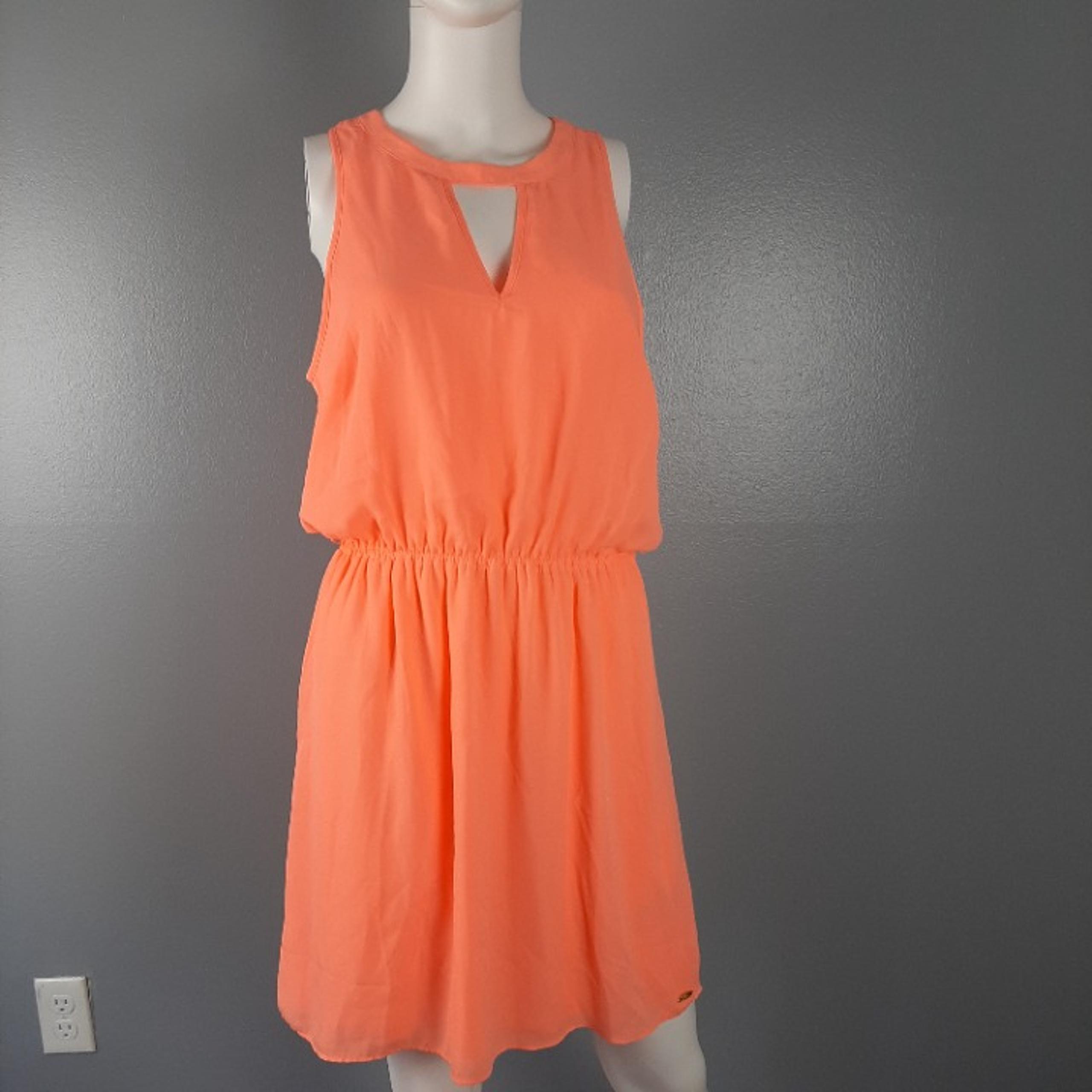GUESS Womens Caylynn Blouson Dress Size Medium Coral Orange Knee Length Lined
