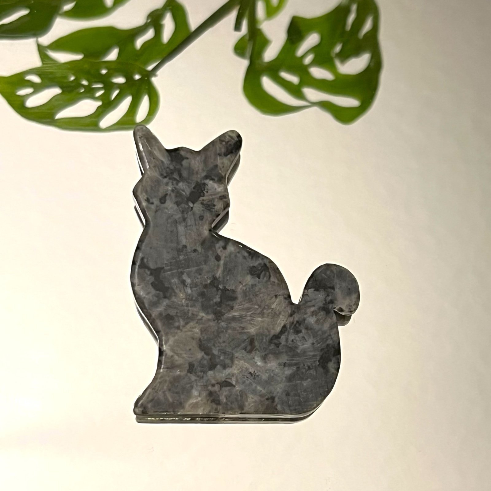 Natural Larvikite Cat Carving Crystal Decor Healing Quartz Gift .8 Oz 3.5” Tall