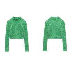 ZARA JACQUARD TOP GREEN | 5039/591