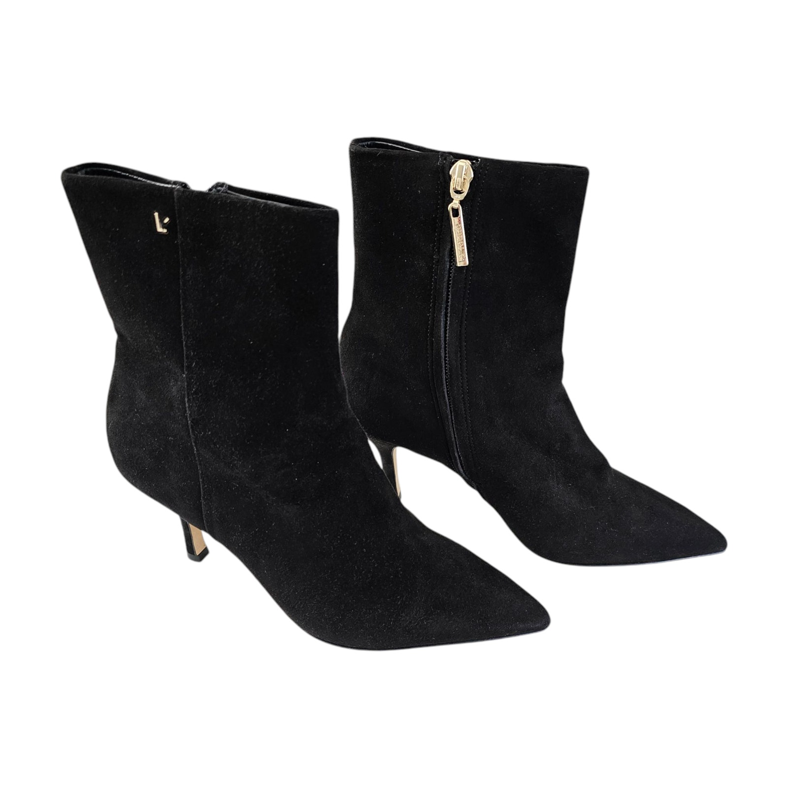 Larroude Mini Kate Suede Heel Boot Size 6.5 Ankle Zip Bootie Black
