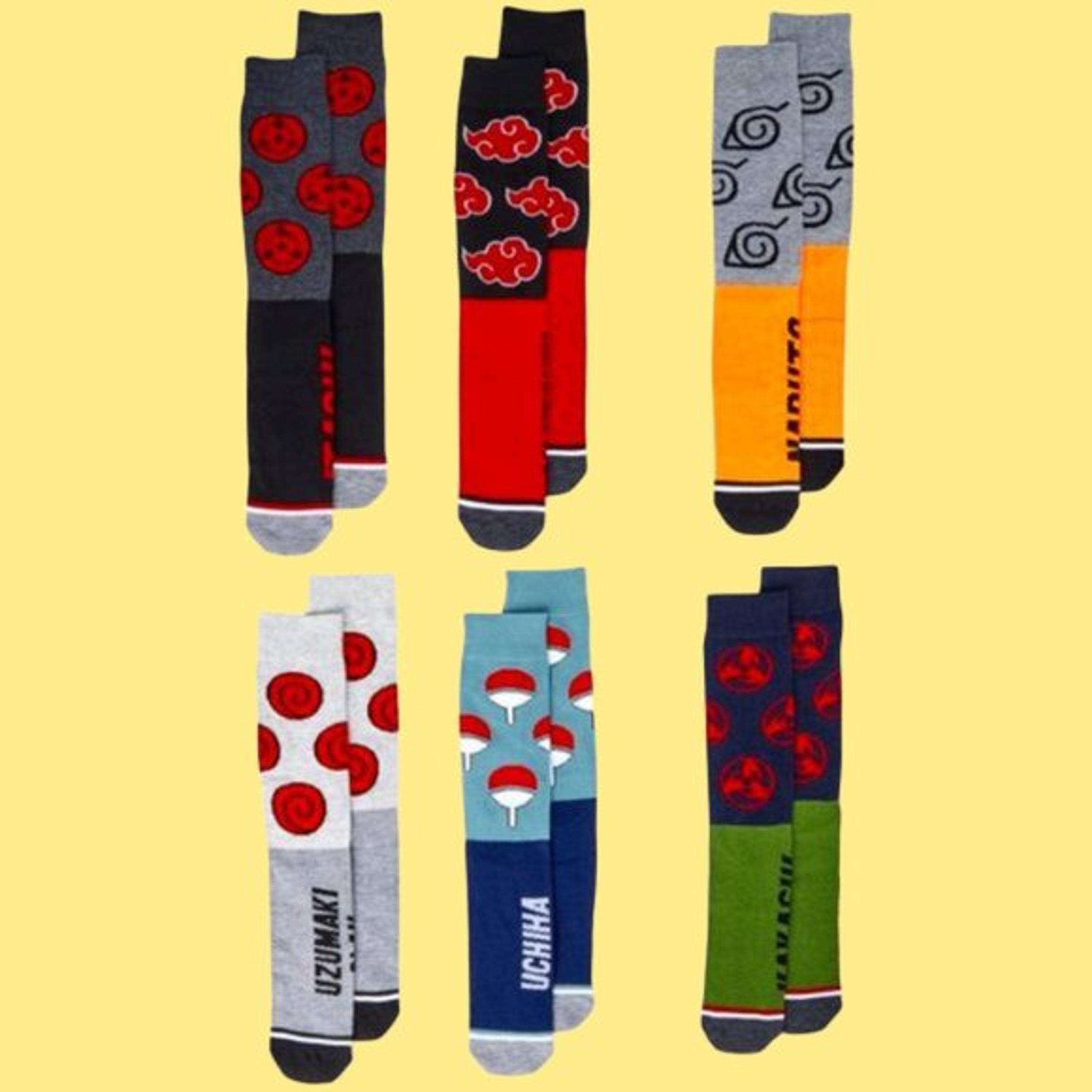 Naruto Shippuden Collection Gray & Black Sharingan Men’s Crew Socks, 6-PK; OS