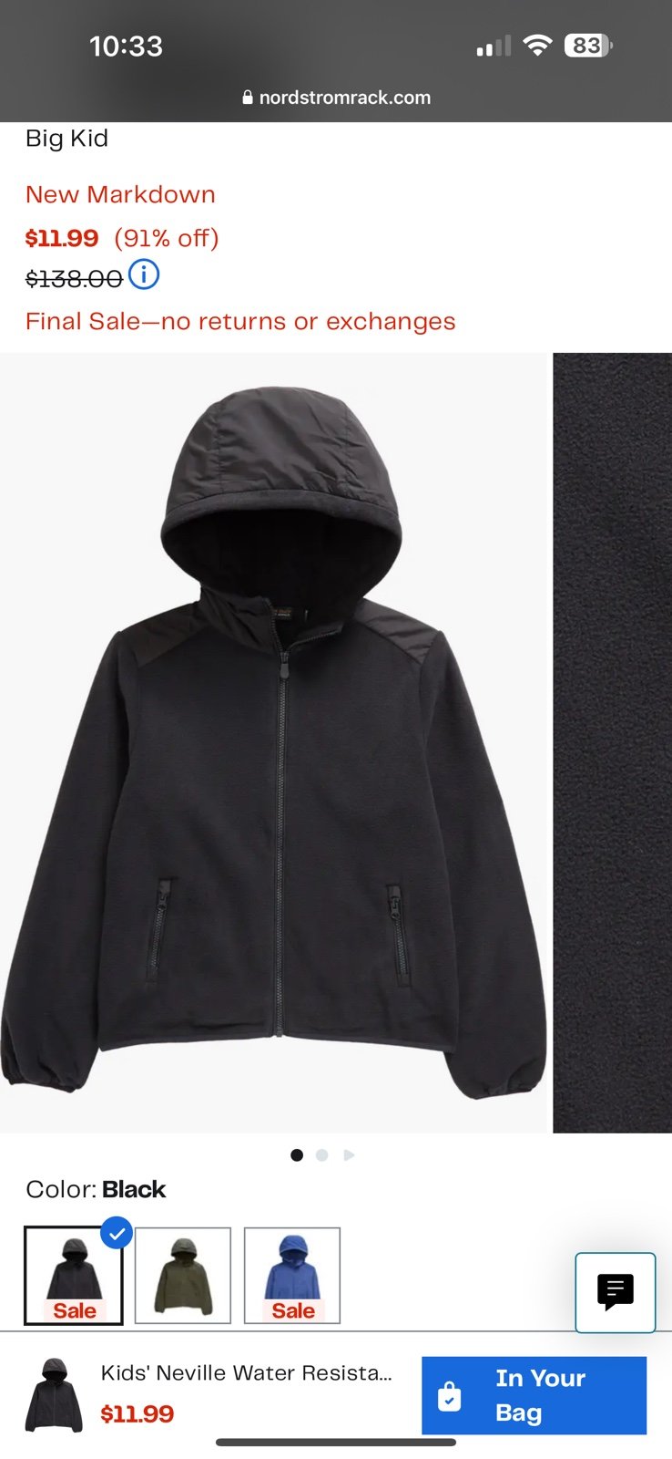 Kids' Neville Water Resistant Fleece Zip Hoodie