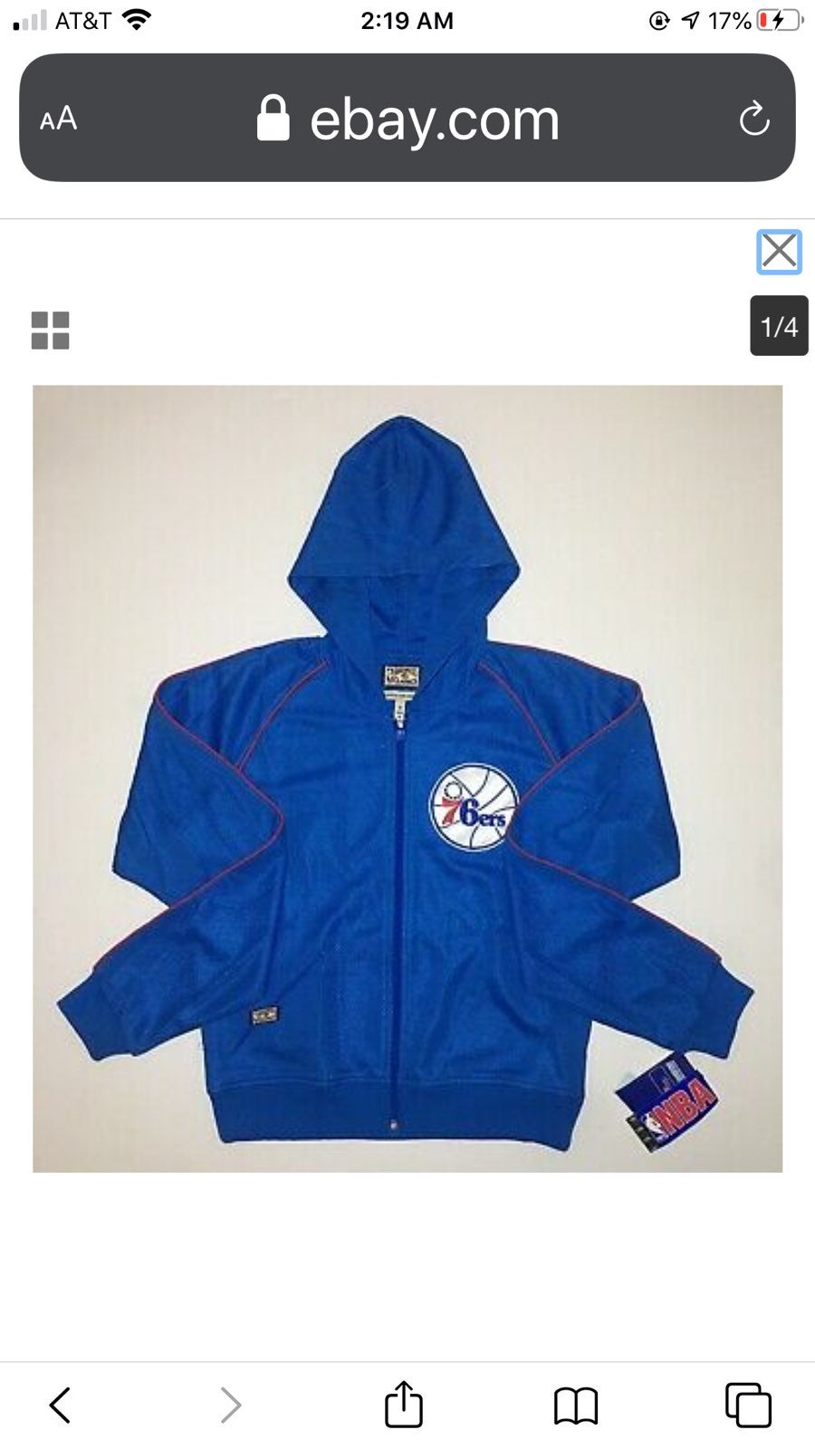 NWT WOMENS NBA 76ers Zip Hoodie Sz MED