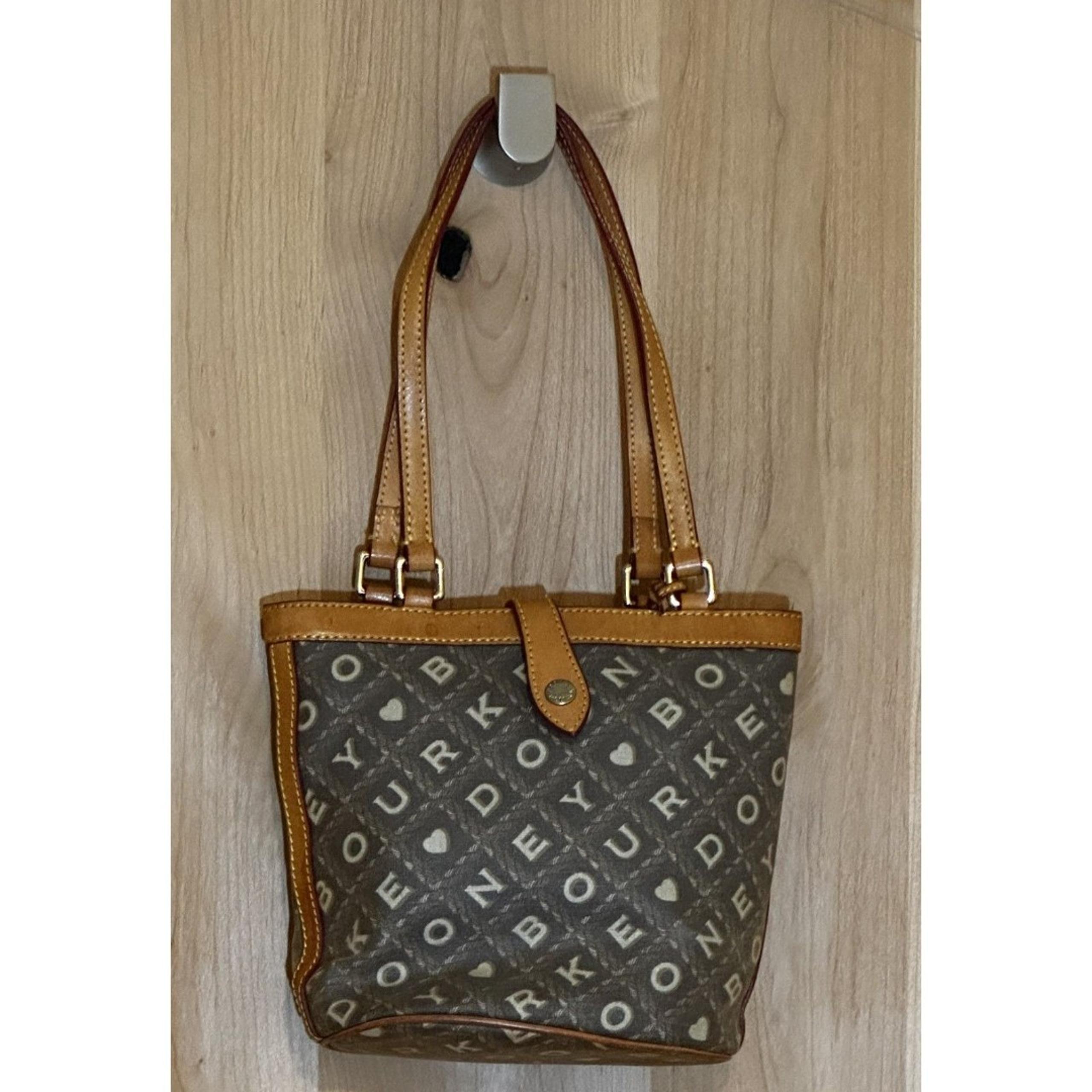 Dooney & Bourke Brown Crossword Pattern Bucket Shoulder Bag