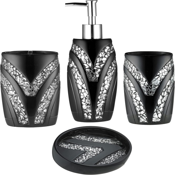 Sinatra Stylish Bathroom Accessories Set Black Soap Dispenser 4pc