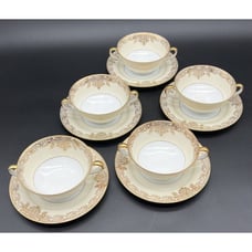 Noritake China Galavan Double Handle Cup And Saucer Set Of 5 Handpainted Japan