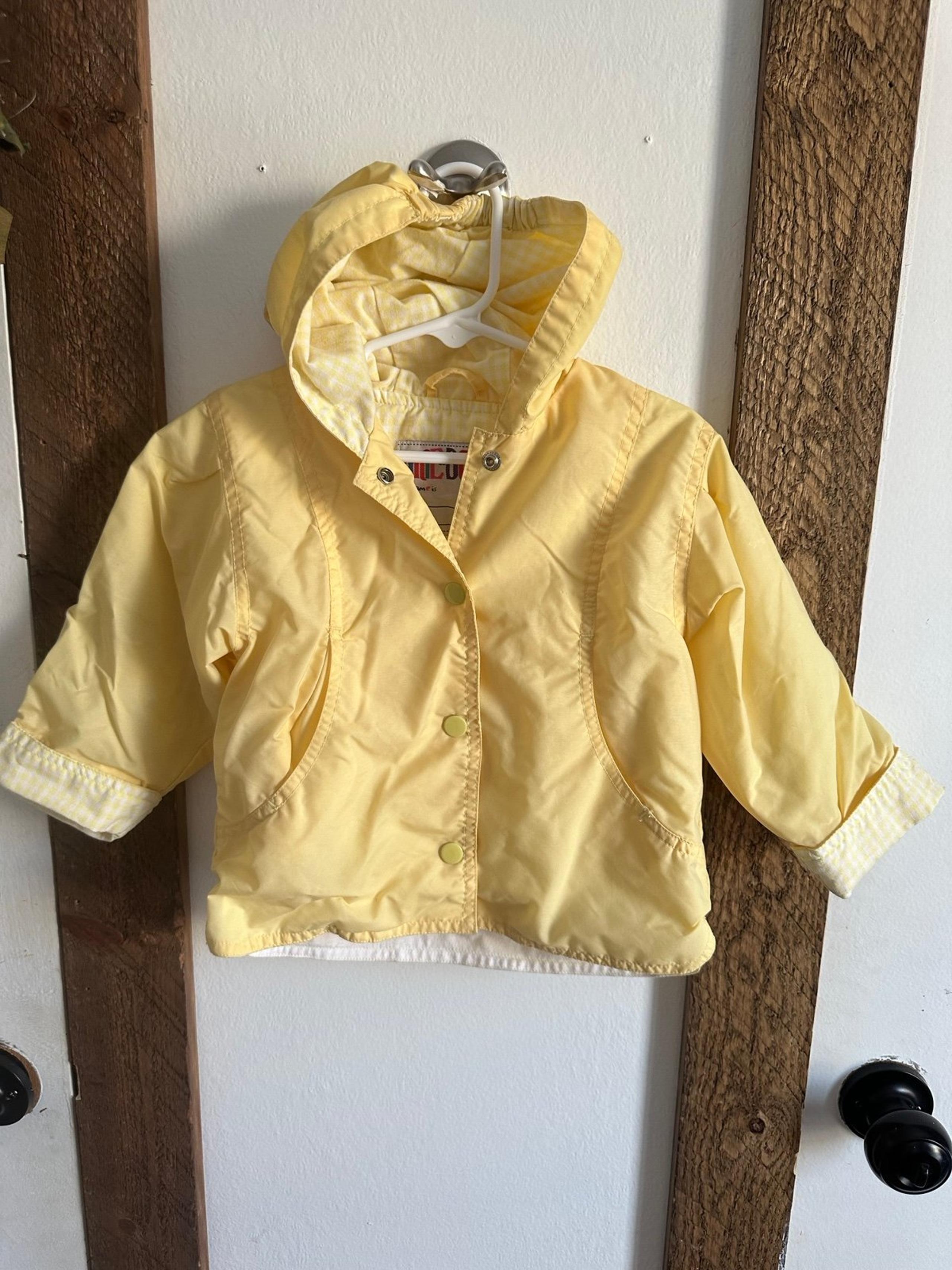 Vintage 90s Okie Dokie Baby Girl Light Yellow with Plaid Hooded Jacket Coat 24 M