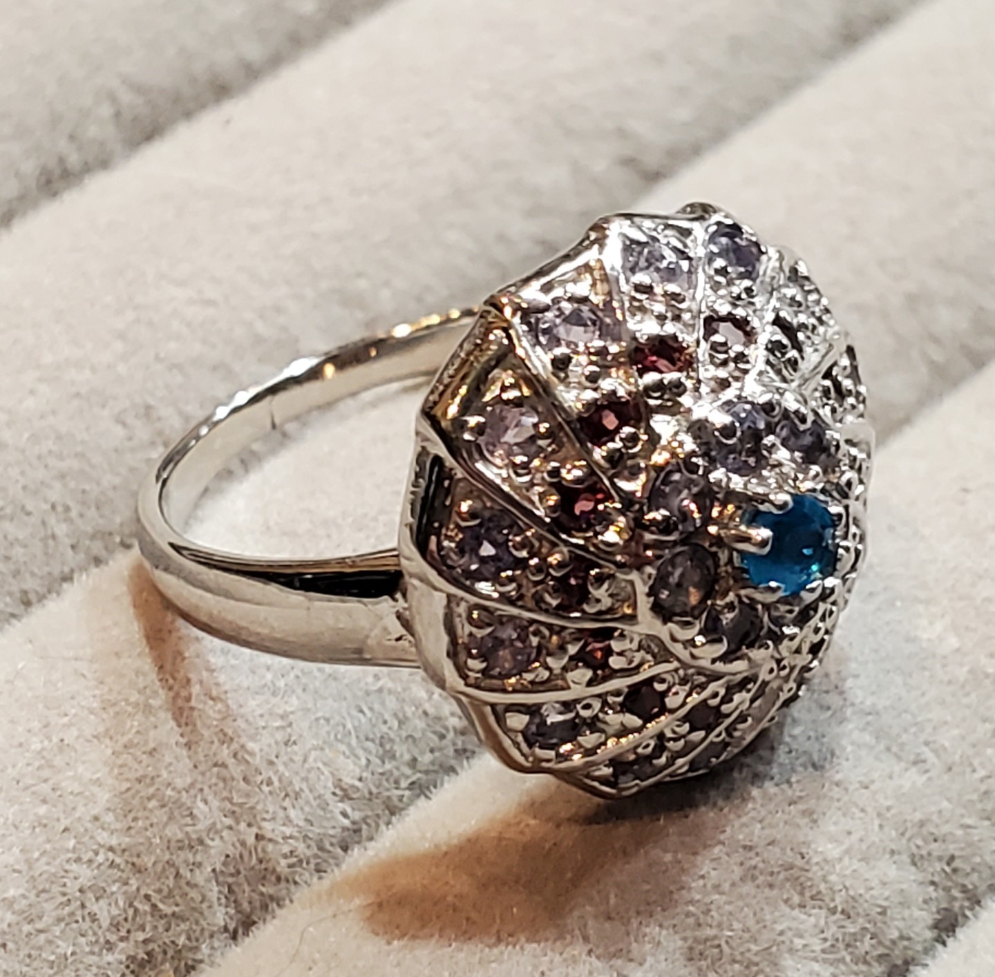White Gold Sterling Silver 3mm Blue Apatite Tanzanite Garnet Gemstone Ring 8