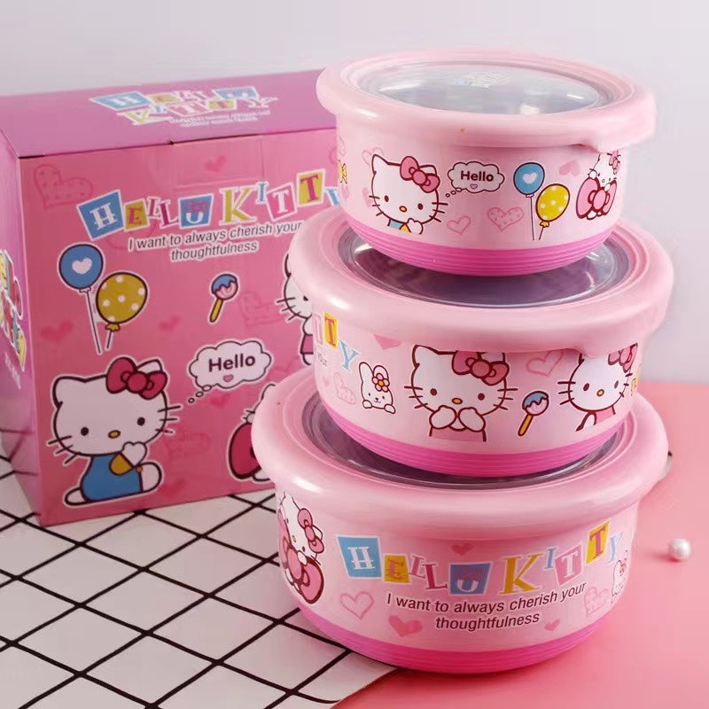 3pcs Hello kitty stainless steel bowl set