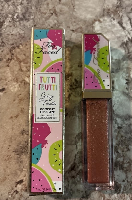 Too Faced Lip Glaze Yummy Rummy Metallic Shimmer Tutti Frutti Full Size NIB