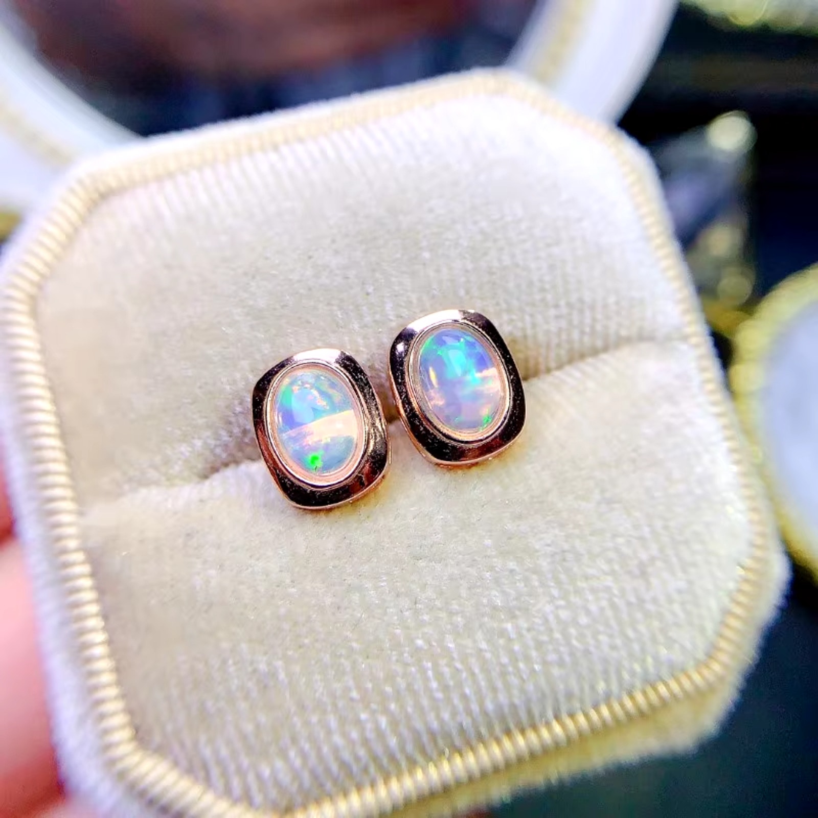 Natural Fire Opal Earrings, Women's Opal Stud Earrings 925 Sterling Silver 5x7mm