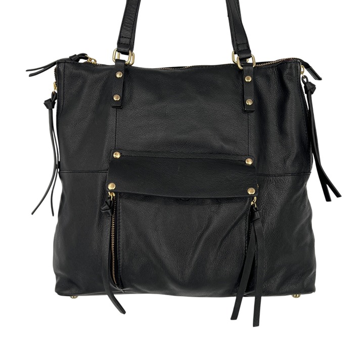 Kooba Everette Black Leather Tote Bag With Gold Hardware