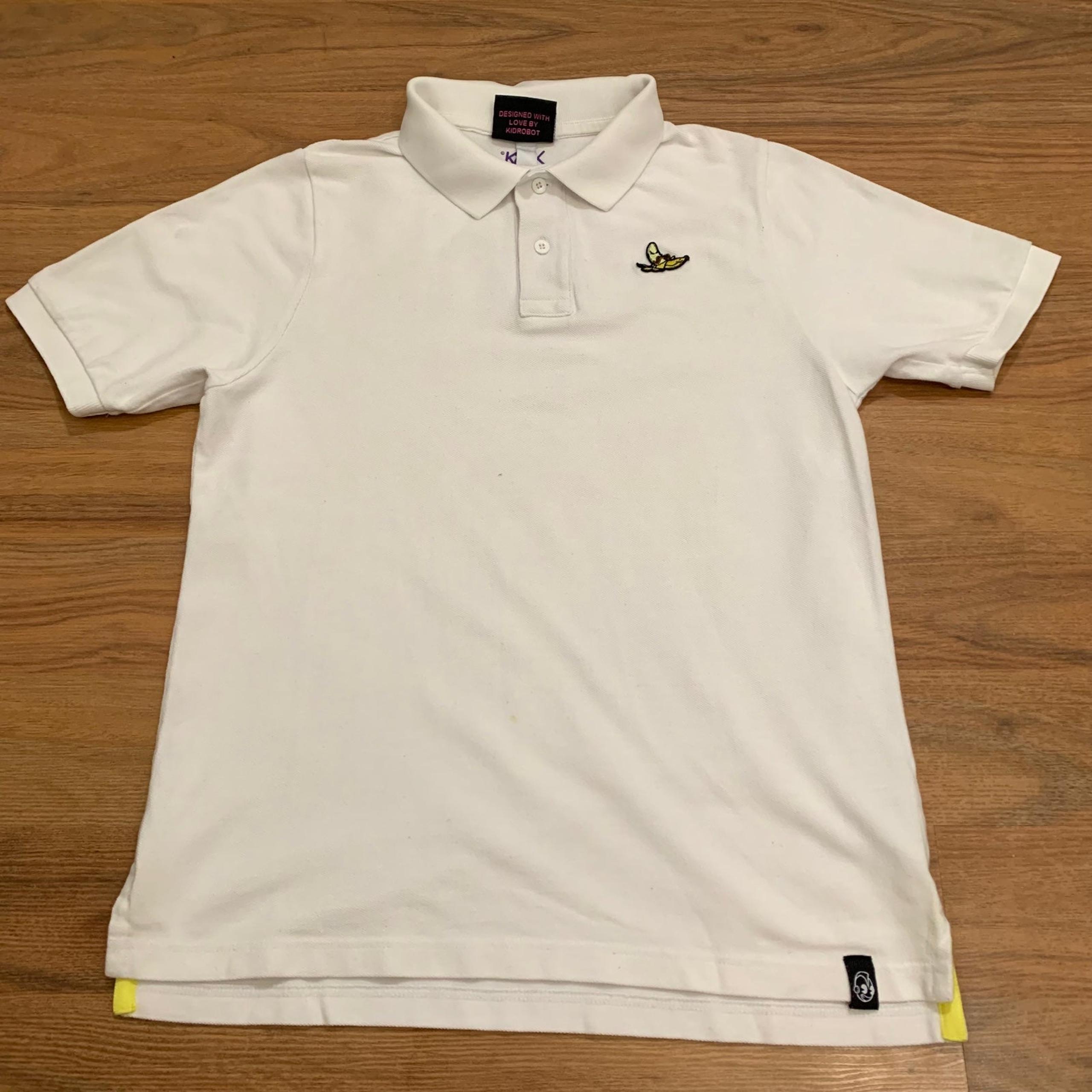 Kidrobot Cotton White Polo Shirt Frank Kozik Ramirez Banana Logo Men’s Small